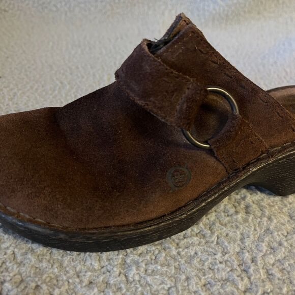 Born Leather Womens Shoes 8  Brown Mules Slip On Casual Wedge Heel - Picture 3 of 10